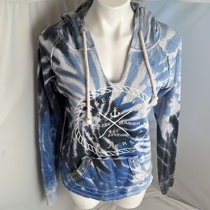 Ocean Drive tie dye Jersey Shore blue and gray v-neck soft hoodie
